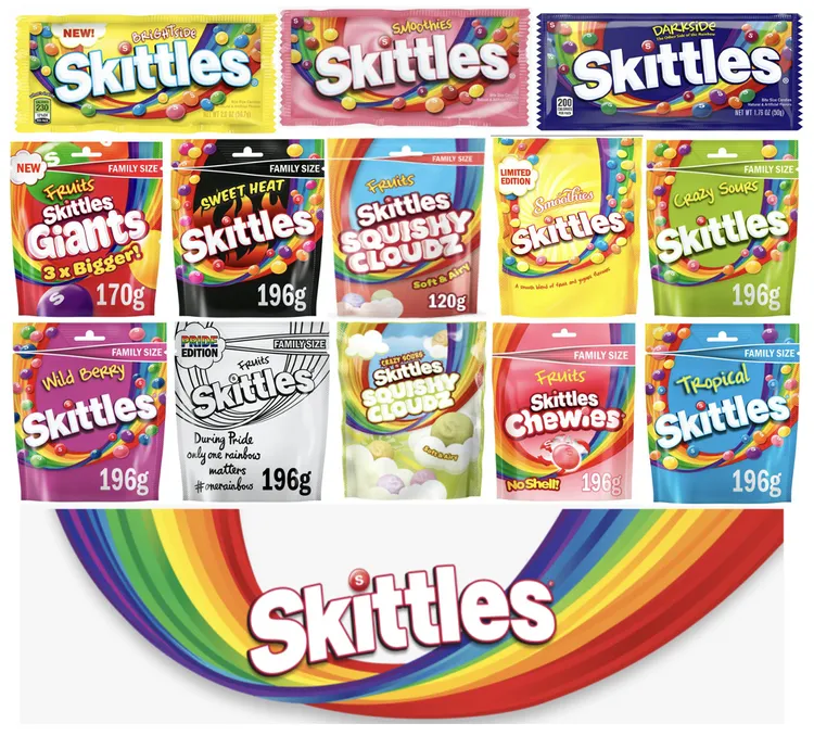 Et indblik i nogle af de mange forskellige Skittles varianter