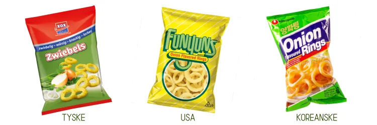 3 slags løgringe fra 3 verdens hjørner: Zwiebels, Funyuns og Onion Rings 