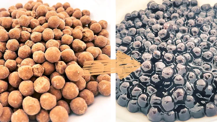 Tapioca perler før og efter kogning/tilberedning